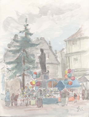 R0051-Stuttgart, Schillerplatz, Weihnachtsmarkt 1948